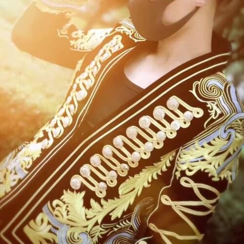 Gold Black Baroque Men Outfit Brand Stage Club Prom Party Manteau Blazer Homme Luxury Heavy Workmanship Embroidery Jacket Men