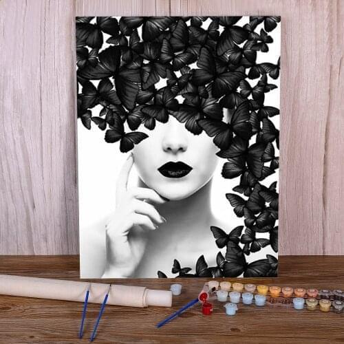 Butterfly Woman Black DIY Painting By Numbers Kit Oil Paints 40*50 Paiting By Numbers Wall Paintings For Handiwork