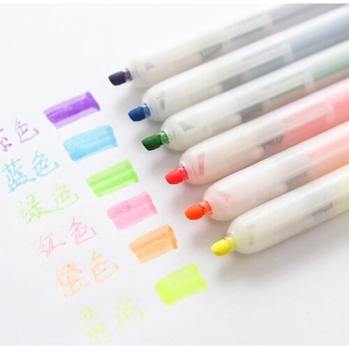 6pcs Point Stone Push Type Highlighter Pen Set Fluorescent Marker Liner Pens Stationery Office School Art Gift Supplies H6844