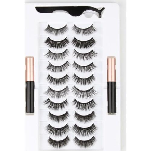 3/5/10pairs Magnetic Eyelashs 3D mink Lashes Long Lasting Magnet Liquid Eyeliner & Tweezer Set Natural Fake Eyelash Makeup Kit