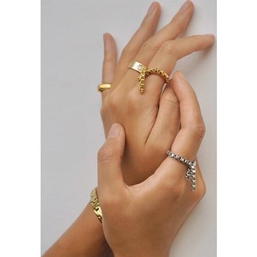 Origin Summer Statement Gold Silver Color Metallic Cross Box Chain Ring for Women Girls Index Finger Wedding Ring Jewellery