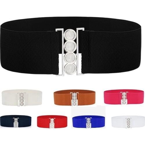 Wide Elastic Belt Solid Color Corset Belt Metal Buckle Lady Fashion Cummerbands Stretch Cinch Waistband Dress Waist Belt