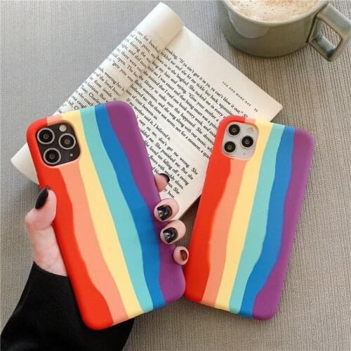 Rubber Shockproof Protective Cover For iPhone 12 11 Pro MAX Mini XS X XR 7 8 Plus SE 2020 Rainbow Liquid Silicone Phone Case