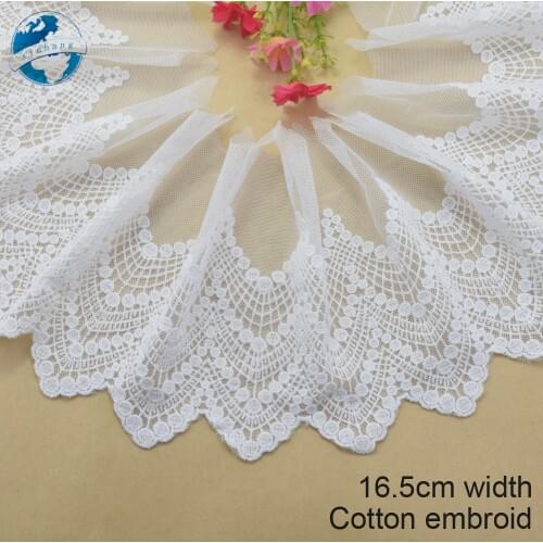 16.5cm width white lace cotton embroidery lace french lace ribbon fabric guipure diy trims warp knitting sewing Accessories#3324