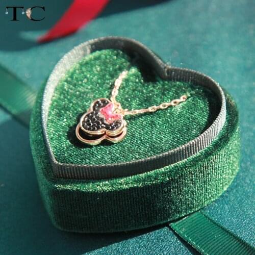 Dark Green Heart-shaped Jewelry Box Ring Couples Ring Box Pendant Necklace Box Exquisite Mini Corduroy Velvet Jewellery Box