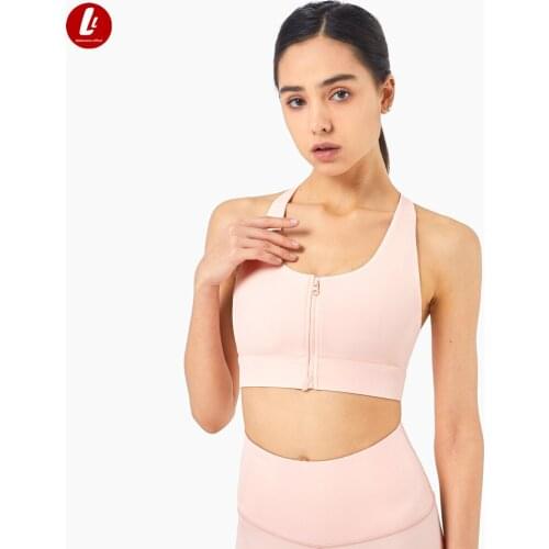 BARE HIGH SUPPORT Full Zipper Fitness Sports Bra Women Racerback Sweat-wicking Workout Gym Yoga Bras Athletic Brassiere