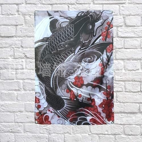 Carp Japanese ukiyo-e Tattoos Banners Flag Four Hole Valance Tapestry Bar Billiards Hall Studio Wall Hanging Art Cloth Decor