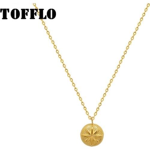 TOFFLO Stainless Steel Jewelry Ins Simple Chain Meter Geometric Round Pendant Necklace Female Clavicle Chain BSP919