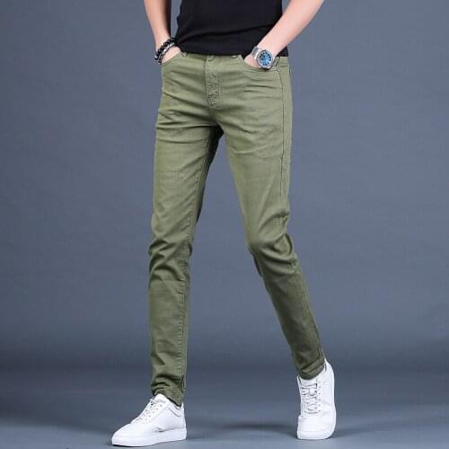 Thin Mens Jeans Slim Fit 2020 Summer Streetwear Casual Korea Style Denim Pencil Pant Men Green Black Clothing