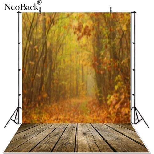 Thin Vinyl Golden Autumn Forest Scenic Wood Floor Photo Backdrop Printed Children Kids Portrait Photo Studio Photo Backgrounds