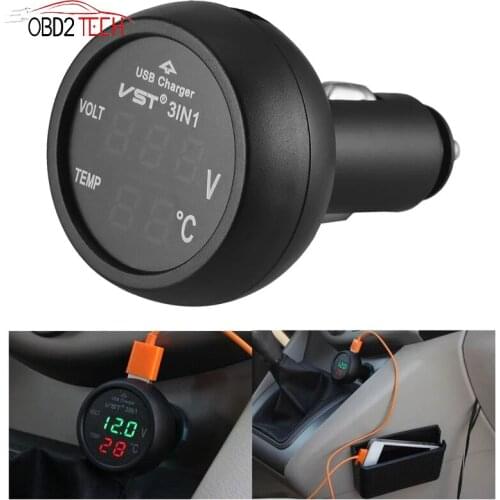 3in1 Universal 12/24V Car Volt Meter Digital Meter Monitor Car Battery Monitor LCD Digital Display USB Changer Cigarette Lighter