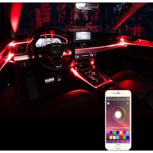 Universal Car Atmosphere Decorative Light Flexible Neon EL Wire Strips App Sound Control RGB Multicolor Auto Interior Light 12V