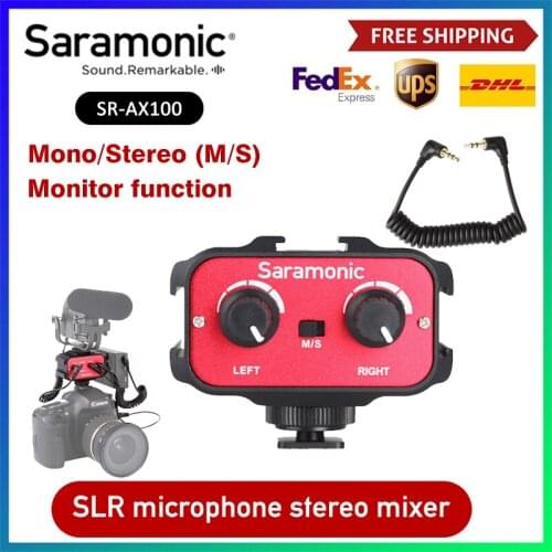 Saramonic SR-AX100 Universal Microphone Audio Adapter Mixer With Stereo Dual Mono 3.5mm Wired Inputs For DSLR Cameras Camcorders