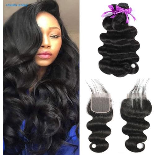 3/ 4 Body Wave Hair Bundles With Closure Brazilian Hair Weave Bundles With Lace Closure Remy Human Hair Bundle With 4x4 Closure