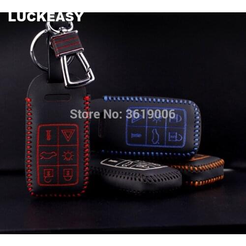 LUCKEASY High Quality leather remote key Case Cover Holder For Volvo Series 6 Button