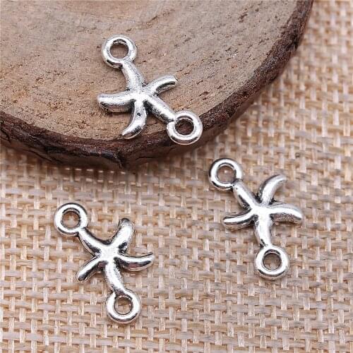 WYSIWYG 20pcs/lot Starfish Charms Connector For Jewelry Making 10x16mm Antique Silver Color Accessories