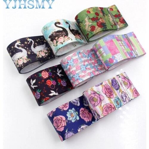 YJHSMY I-19320-654,38mm 5yards flower Thermal transfer Printed grosgrain Ribbons,bow cap DIY handmade accessories decorations