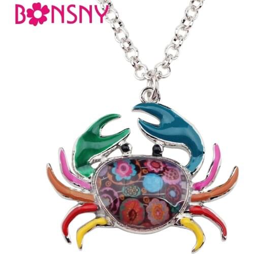 Bonsny Maxi Statement Metal Alloy Lucky Zodiac The Cancer Necklace Chain Choker Pendant Fashion Enamel Jewelry For Women Ladies