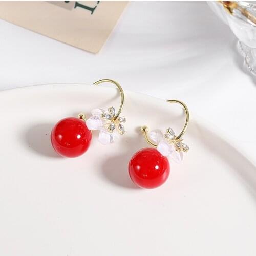 Sweet Girl Earrings 2021 New Fashion Flower Red Pearl Crystal Net Red Temperament Wild Personality Womens Earrings Kolczyki