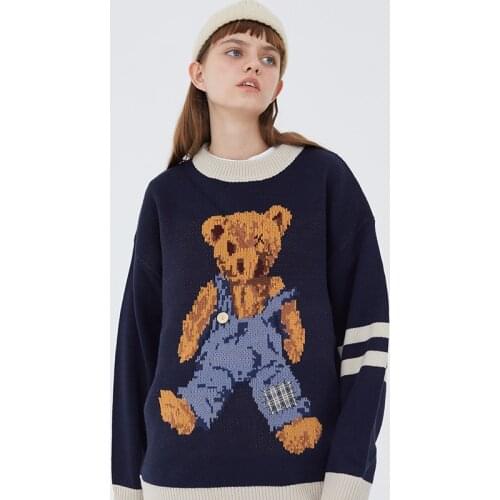 Pullover Woman 2020 Autumn Winter Loose Vintage Cartoon Teddy Bear Pattern Sweaters Man Women Oversize Hip Hop Knitted Jumper