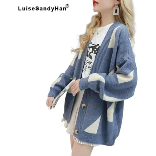 Women Sweater Cardigan solid full sleeve geometric Loose Joker Early Autumn 2021 New Knit Jacket