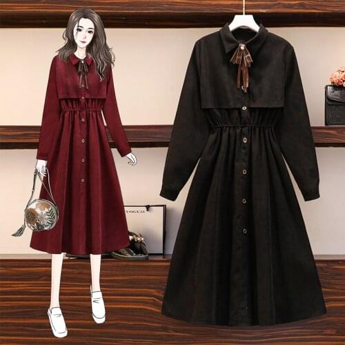 EHQAXIN 2021 Autumn Winter Womens Dresses New Retro Long-Sleeved French Bow Button Long Princess Dress Fashion All-Match L-4XL