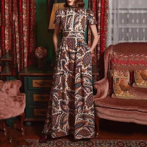 Novelty Vintage Print Women Dress Fashion Appliques O-Neck Short Sleeve A-Line Dresses D4528