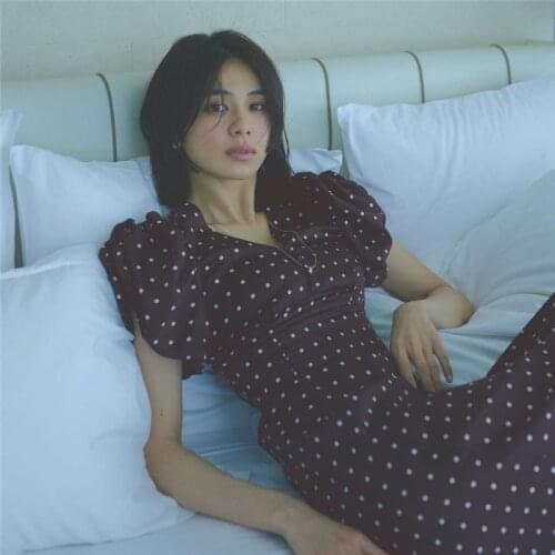 2021 spring and summer new womens temperament commuter designer high waist retro lace up dress