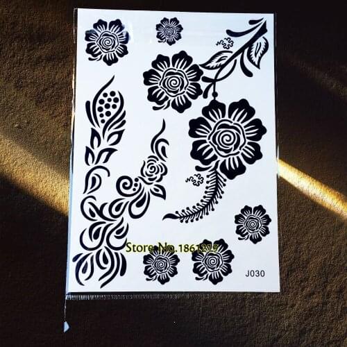 1PC Large Henna Flower Tattoo Stickers Removebale 21 x 15 CM GBJ030 Sexy Women Henna Paste Black Indian Plants Design Body Art