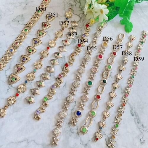 1Yard Rhinestone Plastic Chain Plated Gold Sew On Trim for DIY Wedding Costume Applique Jewelry Craft Accessories D50-59