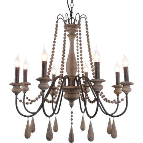 American water drop wood chandeliers lights restaurant lamp French bedroom Mediterranean living room candle hanging fixtures