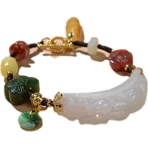BOCAI real pure S925 silver gold-plated natural emerald amber beeswax vintage brave butterfly plum blossom bamboo Woman bracelet