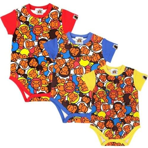 Newborn Kids Boy Girls Cool Style Much Little Monkey Animal Printed Short Sleeve Summer Shirt BodySuit Outfit Set Baby Clothes