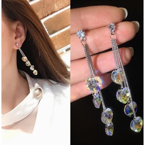 Long Tassels Crystal Needle Ear Nail Female Fashion Simple Temperament Personality Baitao Earrings 190609-5