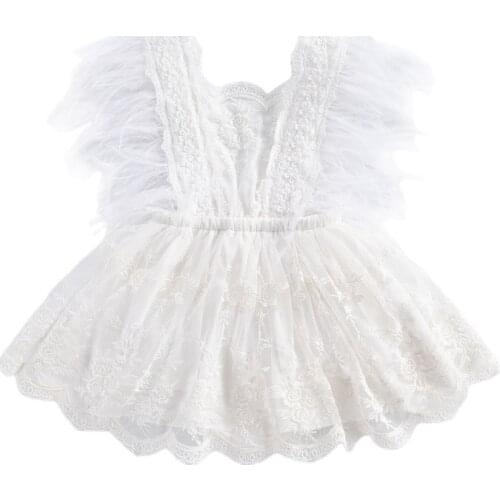 Baby Girl Summer Lace Backless Romper Newborn Photography Props Princess Girl Clothes Infant Baby Girls Tassel Feather Jumpsuit