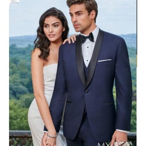 JELTONEWIN Navy Blue Business Party Mens Suits 3 Pieces Wedding Tuxedos Groomsmen Best Man Formal Groom Suit for Men Bridegroom
