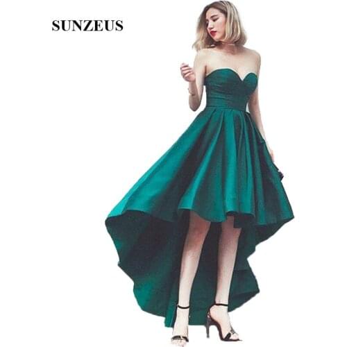 Short Front Long Back Green Satin Bridesmaid Dresses Sweetheart Simple High Low Women Party Gowns For Wedding Custom-made Robe