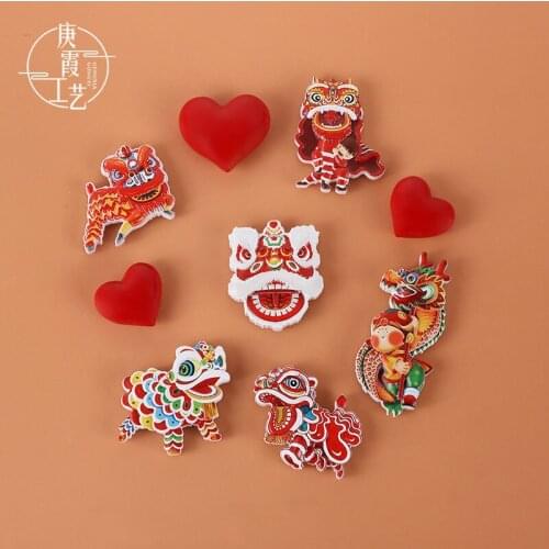 Refrigerator Magnet Cute Creative Chinese Style Cartoon Resin Lion Dance Magnetic Stickers Chinese New Year Door Stickers