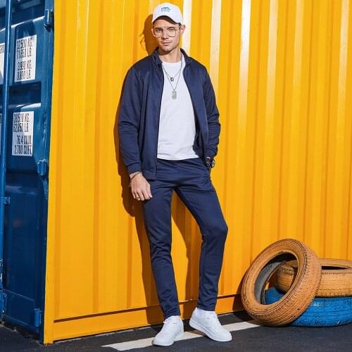 Mens Casual Sports Suit Spring New Mens Coat Trousers Two Piece Set Solid Color Sport Jacket Slacks Running suit /40