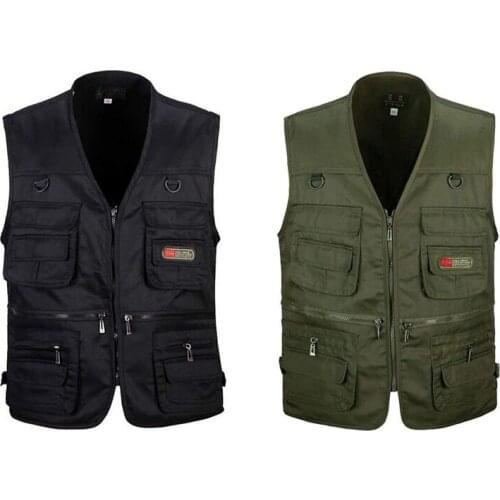 2 pcs Mens Fishing Vest with Multi-Pocket Zip For Photography / Hunting / Travel Outdoor Sport XXXL - Green Army & Black