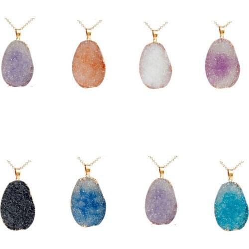 Natural crystals 25*40mm Polychromatic irregular primary stone Phnom Penh single pendants sweater chain for women