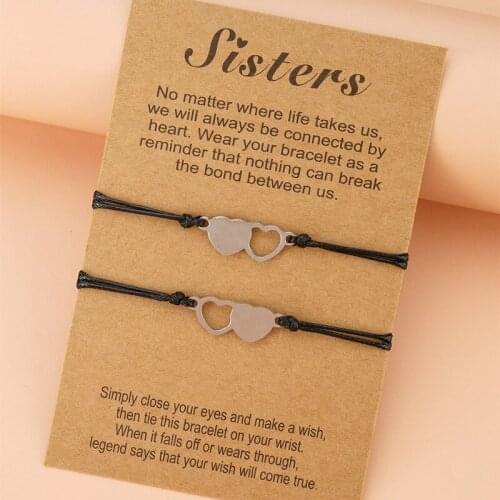 New Sister Card Bracelet 2 Piece Set European and American Creative Stainless Steel Heart-shaped Good Friend Bracelet