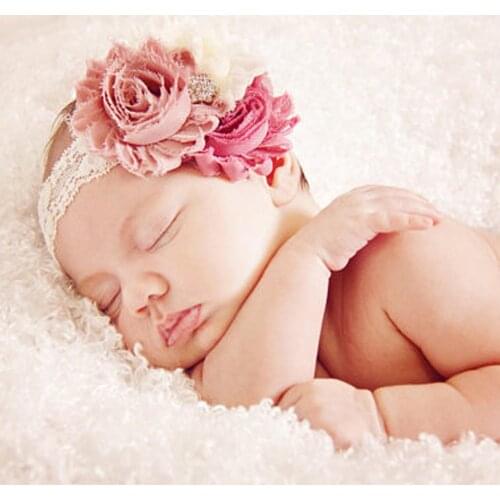 1pc Newborn Headband Baby girls Shabby Flower Headbands Infant Wide Lace Headwrap Head band Children Toddlers Hair flowers