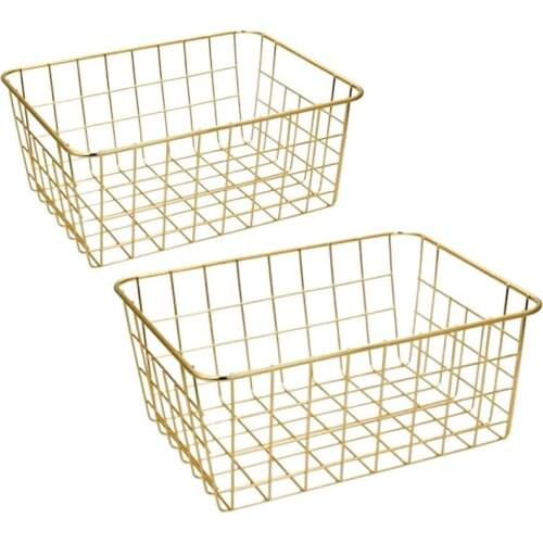 Wire Baskets, Gold 2 Pack Wire Basket, Organizing Storage Crafts Decor Kitchen (Gold )-ABUX