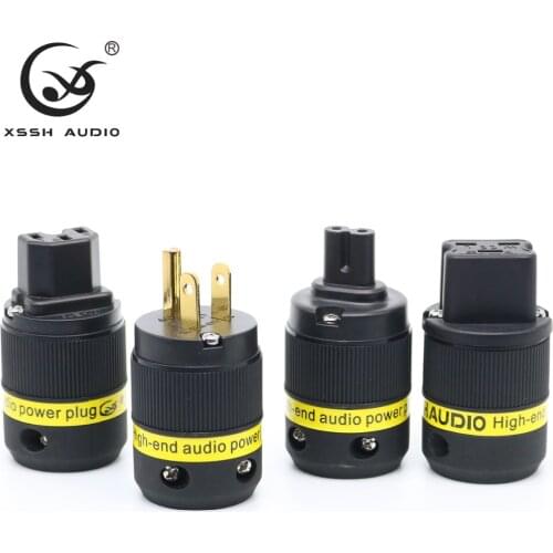 XSSH hufi Figure 8 20A IEC US plug DIY Hi-end HIFI Pure copper brass plated gold Electrical 18mm AC Female Male power connector