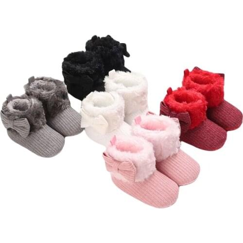Winter Cute Baby Girl Cotton Snow Boot Solid Color Anti-Slip Prewalker Baby Shoes, Pink/Red/White/Gray/Black