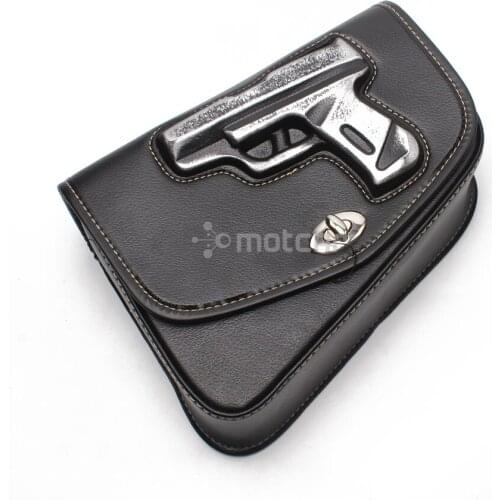 1pcs For Harley Sportster XL883 1200 Honda Suzuki Motorcycle Black PU Leather G-U-N Logo Tool Bag Luggage Right Side Saddle Bag