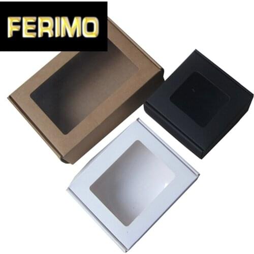 10pcs Multi Size Kraft Cardboard Box Small Gift Box Large Window Paper Box For Packaging White Black Paper Box With Window