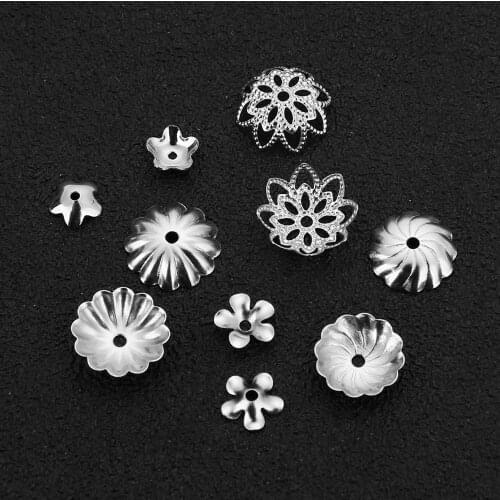 100pcs Stainless Steel 6 Type Steel Tone Hypoallergenic Hollow Out Flower Bead End Cap Fit DIY Handmade Jewelry Making Findings