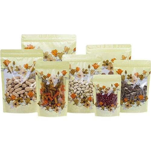 100pcs Stand up General Clear Plastic Snack Flower Packaging Bag Resealable Spice Dried Fruit Nuts Heat Sealing Shipping Pouches